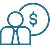 Icon representing a person with a dollar sign, for debt collection and creditor harassment.